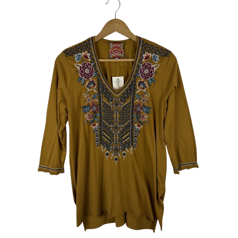 NWT Johnny Was Eleni Drape Top Medium Floral Embroidered Boho Stretch Comfy